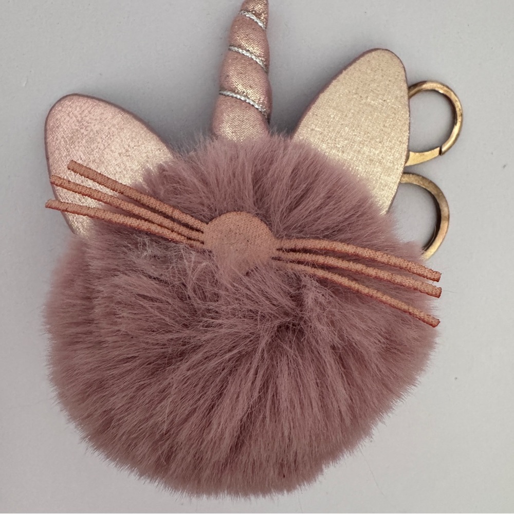 Claire's Pink and Gold kitty caticorn Unicorn Pom Keychain